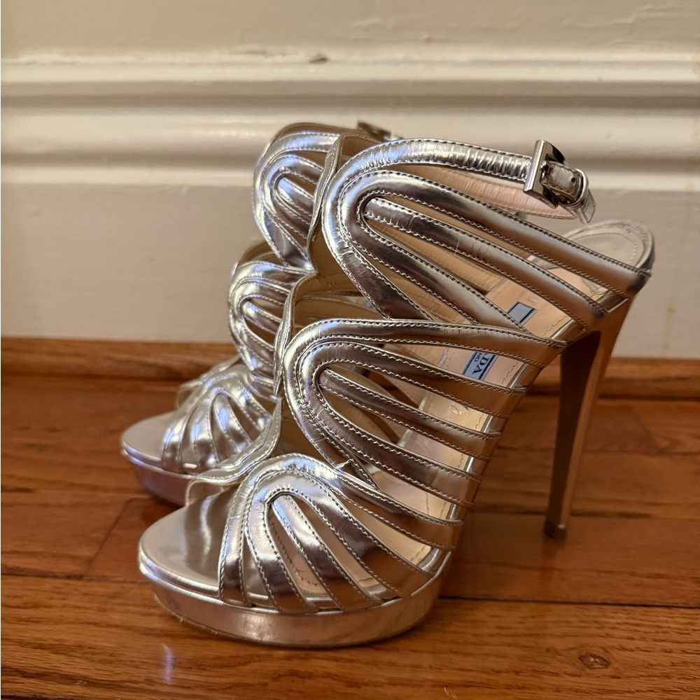 Prada Silver Strappy High Heels